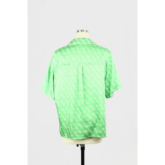 NWOT SANDRO Voillier Green Anchor Print Satin Pajama Playsuit Set, Size 3/42 - Picture 5 of 16